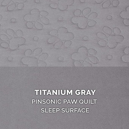 Furhaven Cooling Gel Dog Bed for Large Dogs w/ Removable Bolsters & Washable Cover, For Dogs Up to 95 lbs - Pinsonic Quilted Paw L Shaped Chaise - Titanium, Jumbo/XL