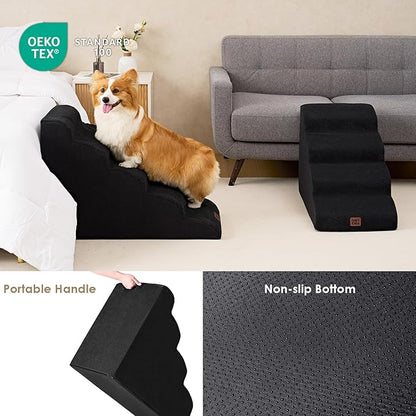 EHEYCIGA Curved Dog Stairs Ramp for High Beds 22.6" H, 5-Step Dog Steps for Small Dogs and Cats, Pet Stairs for High Bed Climbing, Non-Slip Balanced Pet Step Indoor, Black