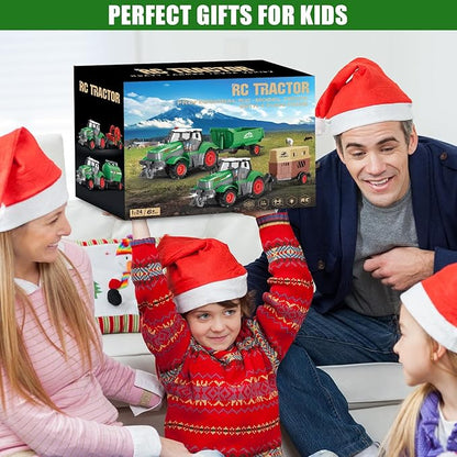 fisca Remote Control Tactor Toy Set & 33PSC Farm Vehicle Playset - Animal Figurines ,2.4GHz 1/24 Scale RC Tractor,Livestock Trailer, Fence with Light for Kids Age 4, 5, 6, 7 and Up Years Old