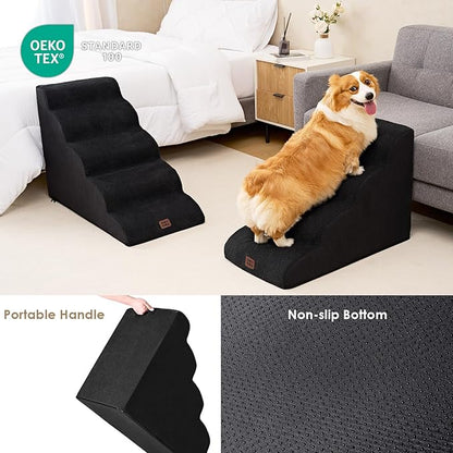 EHEYCIGA Curved Dog Stairs Ramp for High Beds 19.7" H, 4-Step Dog Steps for Small Dogs and Cats, Pet Stairs for High Bed Climbing, Non-Slip Balanced Pet Step Indoor, Black