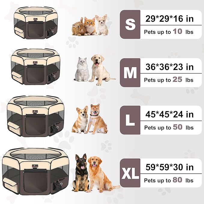 Aivituvin Dog Playpen Foldable Waterproof Pet Play Pens for Cat, Puppies, Rabbits, Chickens, Durable Portable Pet Tent for Travel Camping Indoor/Outdoor Brown XL