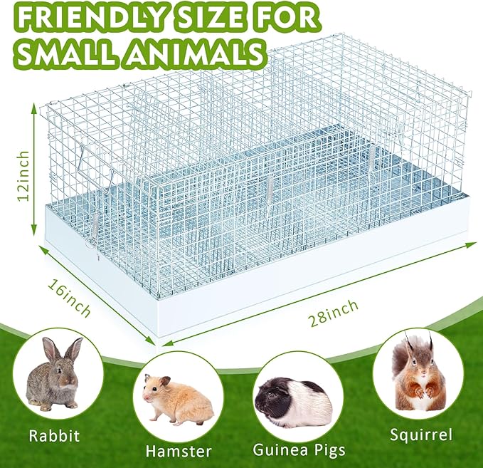 Folding Rabbit Cage, 28 x 16 x 12 in Portable Bunny Carrier with Tray and Handles for Transport, Travel or Temporary Housing, Indoor Outdoor Pet Habitat Animal Enclosure