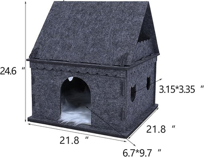2-Tier Indoor Cat Apartment，Cozy Pet Cat Bed, Hideaway, and Sturdy Cat Castle for Multiple and Large Cats
