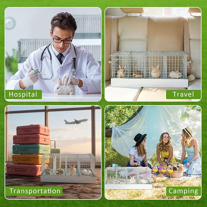 Folding Rabbit Cage, 28 x 16 x 12 in Portable Bunny Carrier with Tray and Handles for Transport, Travel or Temporary Housing, Indoor Outdoor Pet Habitat Animal Enclosure