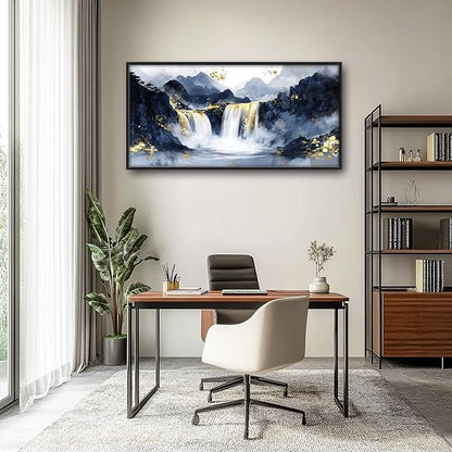 Extra Large Abstract Golden Waterfall Framed Wall Art for Living Room,Oversized Foggy Mountain Pictures Wall Decor,Canvas Print Painting Modern Artwork Bedroom Office Bathroom 60L" x 30W"