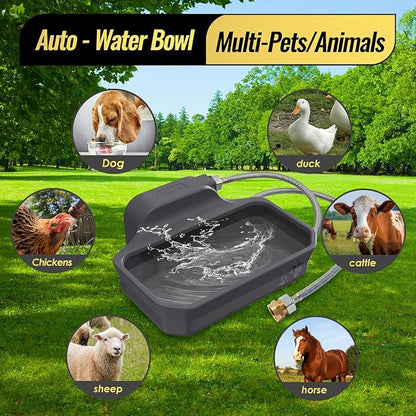 135OZ Automatic Water Dispenser for Large Dogs Patented Outdoor Dog Water Bowl Dispenser Automatic Dog Feeder Fit 3/4'' GHT Faucet Dog Waterer Include Water Hose Extra-Large Drinking Area