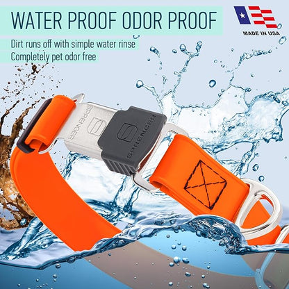Dogline Biothane Waterproof Dog Collar with Herm Sprenger Stainless Steel Quick Release Buckle – Heavy Duty Tactical Durable Collar for Dogs – Comfortable and Safe Pet Collar, W 3/4" L 12-19", Orange