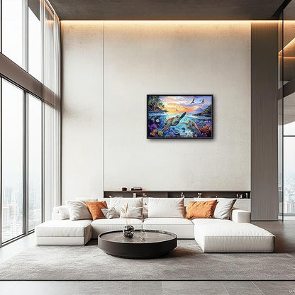 Framed Large Sea Turtle Wall Art for Living Room, Oversized Ocean Turtle Wall Decor Seascape Underwater Marine Life Canvas Painting Home Decoration for Living Room Bedroom Office 36"x24"