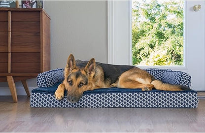 Furhaven Memory Foam Dog Bed for Large Dogs w/ Removable Bolsters & Washable Cover, For Dogs Up to 95 lbs - Plush & Woven Decor Comfy Couch Sofa - Diamond Gray, Jumbo/XL