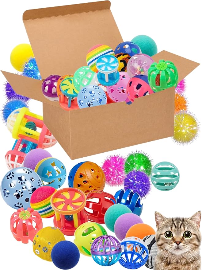 40-Piece Cat Toy Variety Pack for Indoor Cats and Kittens, Bouncy Paws (1.5'' - 2.2'', Cat Toys Deluxe Pack)