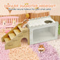 Fhiny Hamster Hideout Wooden Chamber with Climbing Ladder, Visible Hamster Digging Box with Acrylic Transparent Board Gerbil Platform Exploring House Habitat Decor for Dwarf Hamsters Gerbils Mice