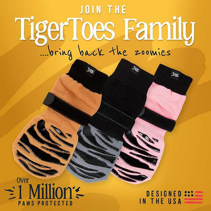 DOK TigerToes Premium Non-Slip Dog Socks for Hardwood Floors - Extra-Thick Grip That Works Even When Twisted - Prevents Licking, Slipping, and Great for Dog Paw Protection (Cool Caramel, X-Small)
