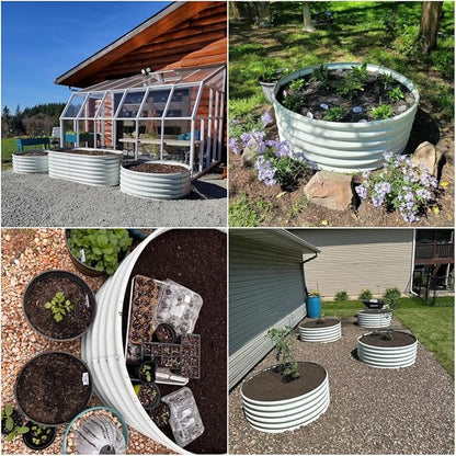 A ANLEOLIFE 2-Pack 4ft x 18” Tall Galvanized Raised Garden Beds Outdoor, Round Metal Planter Box for Planting Vegetables Flowers Herb, Anti-Rust & Easy-Setup, Antique White