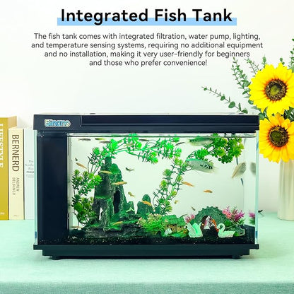 8 Gallon Aquarium Kit Featuring Real-Time Temp Display, Adjustable Flow Pump, Bottom Storage, Multi-Position Filter & 6 Light Modes - Complete Fish Tank Starter for Betta or Goldfish