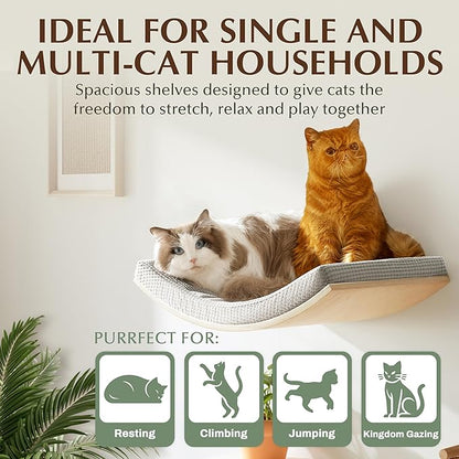 Extra Large 23.6”×14.6” CALLICO HAVEN- Stylish Cat Wall Shelves with Curved Design, Modern Wall-Mounted Cat Tree Hammock with Soft Cushion, Sturdy/Hidden Mounts, Washable Cover, Sleek Design -C Shape