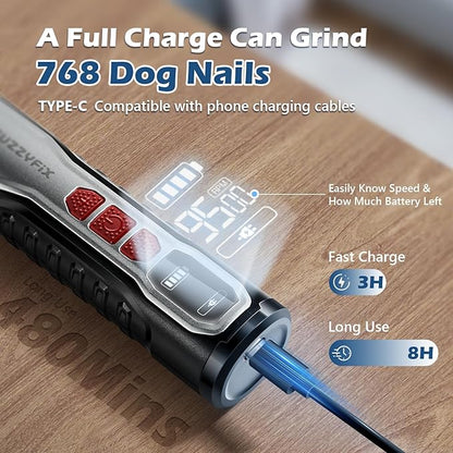 Dog Nail Grinder, Nail Clippers with LED Light, USB Rechargeable Electric Dog Nail Trimmer 5-Speed Paws Grooming & Smoothing for Large Medium Small Dogs Cats Pet