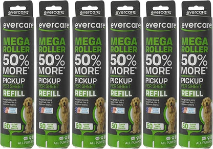Evercare Pack of 6 10" Wide Large Surface Mega Pet Roller Refill, 50 Sheets Each (300 Sheets Total)