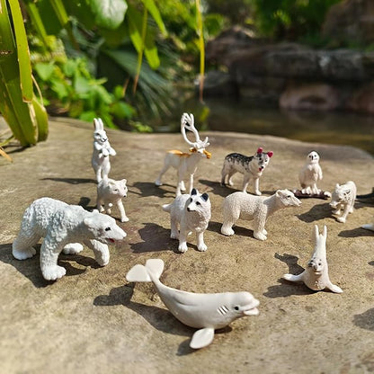 26Pcs Arctic Animal Figures - Polar Animal Toys Figurines with Penguins Arctic Fox Wolf Polar Bear Reindeer - Miniature Toys Cake Topper Christmas Birthday Gift for Kids & Toddlers