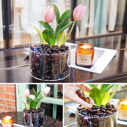 5LB Amber Flat Glass Marbles for Vases, Gemstone Beads Vase Filler Decorative Glass Pebbles for Fish Tank, DIY Crafts, Autumn Centerpieces, Aquarium Decor Rocks