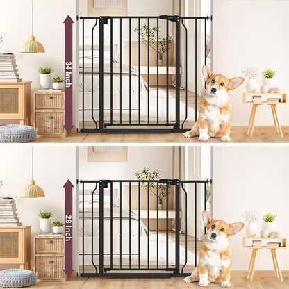 34" Extra Tall Baby Gate for Stairs, Auto Close Stroller Friendly Dog Gate Indoor for Doorways, Pressure Mounted 29"-40" W Baby Gate, Easy Walk Through Gate for Children & Pets, Black