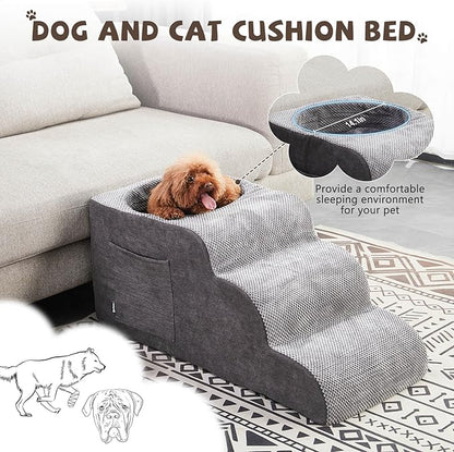 Dog Stairs, Dog Stairs for Small Dogs, 3-Step Pet Stairs, Dog Steps for Bed, Dog ramp, pet Stairs for high beds, Old Dog pet Steps, Non-Slip Pet Step Indoor, Grey