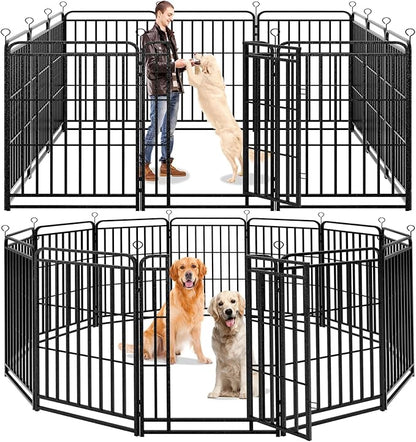Dog Playpen Outdoor 12 Panels Heavy Duty Dog Fence 47" Height with Thick Pipe Anti-Rust with Doors Portable for RV Camping Yard, Total 27FT, 57 Sq.ft, Snowy Black