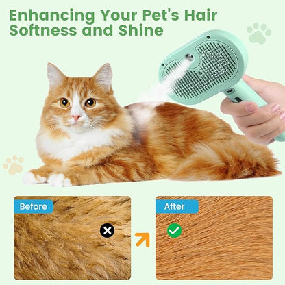 3 in 1 Cat Steam Brush, Pet Spray Hair Removal Comb for Shedding & Grooming, Water Brush for Cats Dogs Small Animals Long Short Haired with One-Click Release Button(Green)