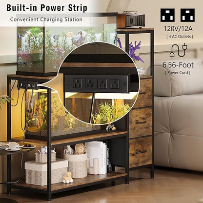 20 Gallon Aquarium Stand with Power Outlets Fish Tank Stand with 3 Drawers Metal Frame Heavy Duty Reptile Tank Stand with 3-Tier Storage Shelves,Left/Right Assembly, Adjustment Height