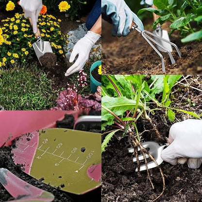 13-Piece Garden Tools Set with Tote Bag & Apron, Repotting Mat - Stainless Steel Heavy Duty Planting Kit, Ergonomic Non-Slip Handles - Gardening Gift for Women, Mom, Home Gardeners