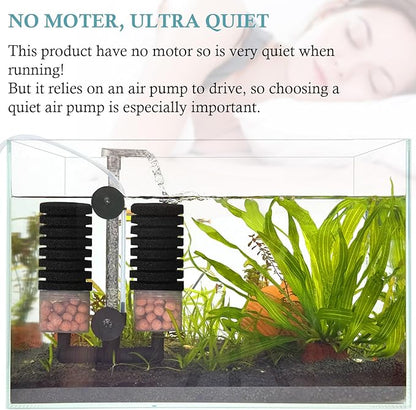 Air Powered Aquarium Sponge Filter with Biochemical Sponge and Ceramic Balls, Quiet Submersible Fish Tank Filter for 8-20Gallon (M-6.7in)