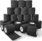 24 Rolls Black Elastic Self Adhesive Bandage Wrap, Breathable Flexible Fabric Non Woven Cohesive Bandage, Ankle Sprains Swelling Medical First Aid Sports Athletic Tape, Dogs Pet Vet Wrap 2 in