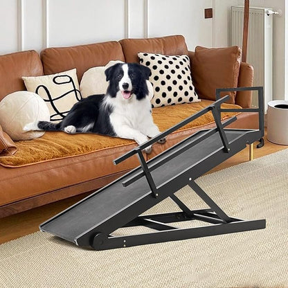 Dog Ramp for Bed, Adjustable Pet Ramps for Dog to Get on Bed, Non-Slip Rubber Surface - Folding Wooden Dog Ramp for Small/Large/Old Dogs, Adjustable up to 27.5 inch High Beds, Safety Railings