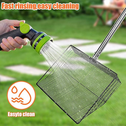 15 inch Large Chicken Poop Scooper with Ergonomic Grip, 6 in 1 Detachable Chicken Scooper for Poop Shovel (20 to 79"), Stainless Steel Sifting Shovel for Chicken Coop/Goat Stall/Stable Cleaning Tool