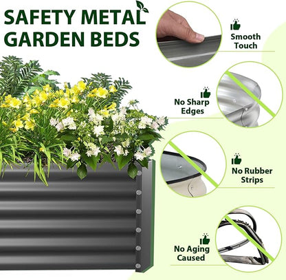 A ANLEOLIFE 8X4X1.5 ft Galvanized Raised Garden Beds Outdoor, Rectangular Metal Planter Box for Planting Vegetables Flowers Herb, Anti-Rust & Easy-Setup, Quartz Grey