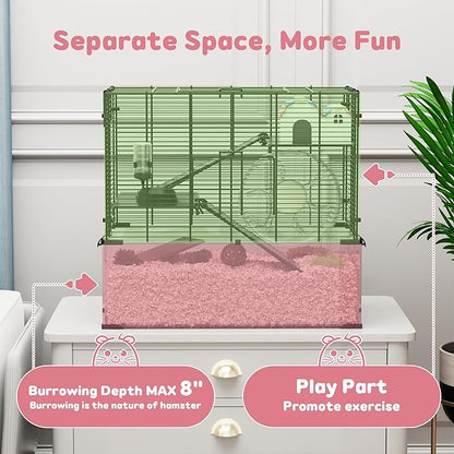 3-Tier Glass Hamster Tank, Large Hamster Cage Habitat with 11inch Big Running Wheel for Rat, Mouse, Gerbil, Syrian Hamster, 370 SQ INCHES