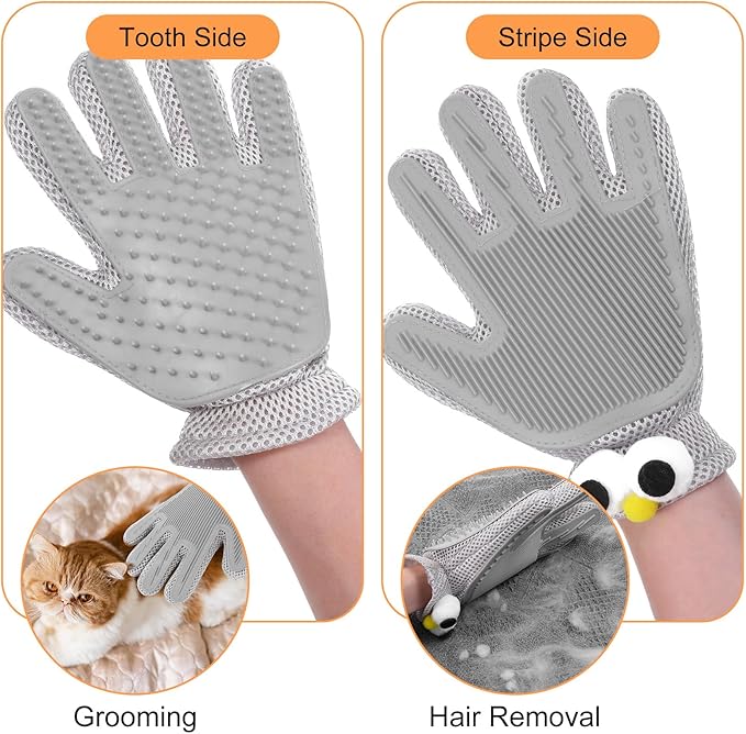 2 in 1 Pet Grooming Glove for Cats & Dogs, Efficient Deshedding Brush Pet Long Short Fur Removal Glove, Gentle Massaging Puppy Kitten Bathing Grooming Brush Tool, Easy Clean Floating Hair Mitt