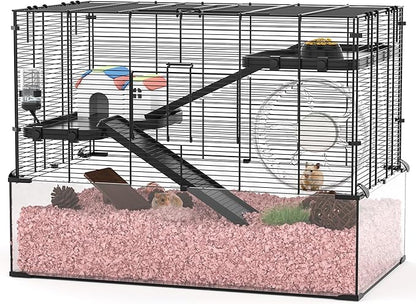 3-Tier Glass Hamster Tank, Large Hamster Cage Habitat with 11inch Big Running Wheel for Rat, Mouse, Gerbil, Syrian Hamster, 590 SQ INCHES