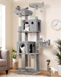 Globlazer Cat Tree, 70 inch Tall Scratching Tower Multi-Level Cat Condo for Indoor Multiple Cats with 2 Large Cat Caves, Top Perch, Large Platform, Bottom Swing, F70B, Light Grey