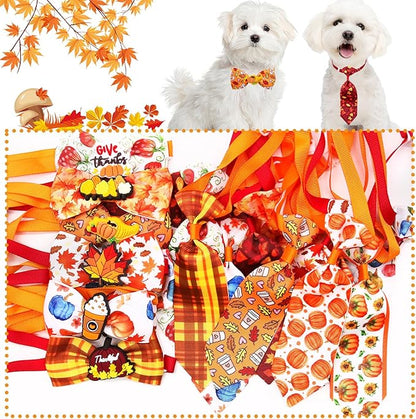 22pcs Fall Dog Bow Tie, Adjustable Bowtie Collar Attachment for Small Medium Pets, Bulk Neckties Set for Thanksgiving Day,Autumn Pet Supplies Charms Hair Costume Accessories(Maple Leaf, Pumpkin)