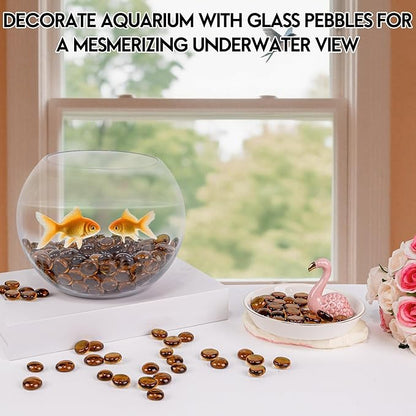 1LB Glass Marbles, Transparent and Smooth Flat Glass Beads for Vases, Mosaic Gem Pebbles for Aquarium Decor, Floral Arrangements, Mancala Stones, Vase Filler and Crafts, Brown