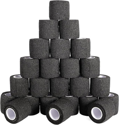 24 Pack Self Adhesive Bandage Wrap, 2” x 5 Yards Elastic Cohesive Bandage Wrap Black Athletic Tape Grip Tape for Ankle, Wrist Sprains, Sports Injuries & Pet First Aid | Medical Sports Tape