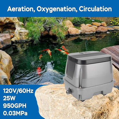 AquaMiracle Linear Air Pump ZP-40/ZP-60/ZP-100/ZP-200 for Pond Aeration, 635/950/1600/4000GPH Septic Air Pump Pond Aerators for Outdoor Ponds, Waste Treatment, Aquarium, Fish Farm, Seafood Restaurant