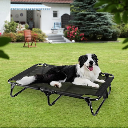 Elevated Dog Bed, Foldable Pet Bed with No Assembly, Cooling Raised Bed with Breathable Mesh, No-Slip Feet Durable Dog Cots Beds for Indoor & Outdoor Use, Black (L:43"x23"x7")