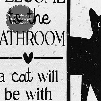 Jakayla Funny Shower Curtain Set – Cute Black Cat Bathroom Decor, Waterproof Polyester Fabric for Cat Lovers Shower Curtain Set with Hooks 72x72 Inch