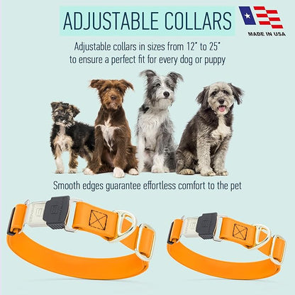 Dogline Biothane Waterproof Dog Collar with Herm Sprenger Stainless Steel Quick Release Buckle – Heavy Duty Tactical Durable Collar for Dogs – Comfortable and Safe Pet Collar W 3/4" L 12-19" Tangerine
