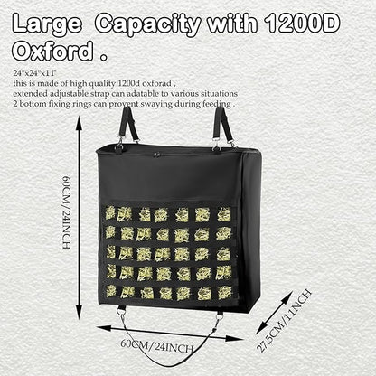 1Pcs Hay Bag for Horse,1200D Oxford Fabric Slow Feed Bags with Front Hay Nets Design and Heavy Duty Zipper Large Top Load Feeding Bag for Horses and Livestock,Black