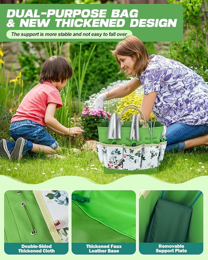 Garden Tools Set, 8 in 1 Heavy Duty Garden Tools Kit, Stainless Steel Ergonomic Gardening Hand Tool with Upgraded Bag, Gardening Supplies Gift for Women, Kid, Organizer