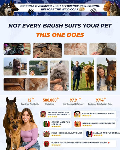 Extra Large 2-Sided Undercoat Rake for Dogs & Cats, Dog Brush for Shedding Remove Mats, Dematting Comb, Safe&Gentle Grooming Brush for German Shepherds Medium to Long-Haired Pets,Premium Wooden Handle