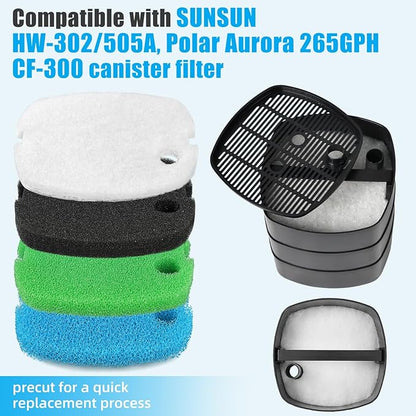 AQUANEAT Replacement Canister Filter Pads Compatible with SUNSUN HW-302 Aquarium Filter Media Sponge Floss