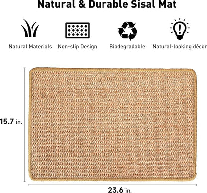FUKUMARU Cat Scratcher Mat, 23.6 X 15.7 Inch Natural Sisal Cat Scratch Mats, Horizontal Cat Floor Scratching Pad Rug with Sticky Tapes, Protect Couch and Carpets